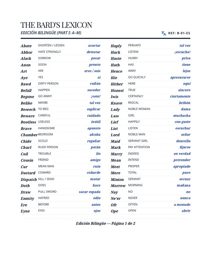 Bilingual Bard Lexicon Part 1