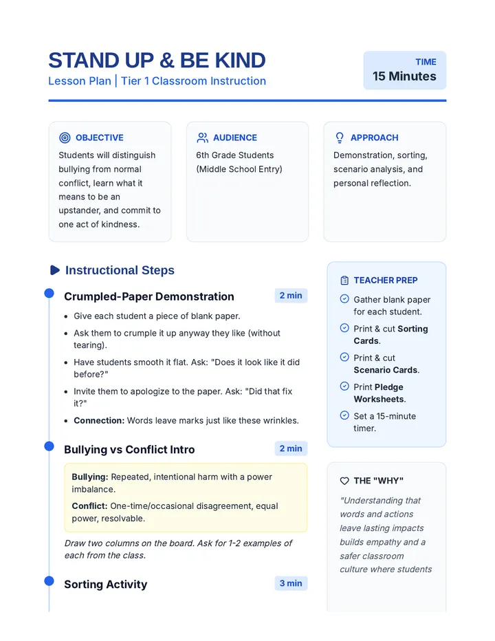 Stand Up Lesson Plan