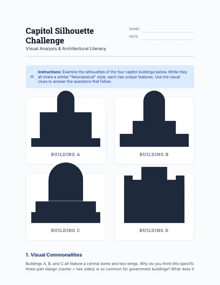 Capitol Silhouette Challenge Worksheet
