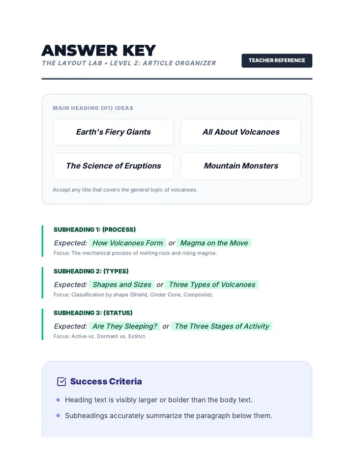Article Organizer Answer Key
