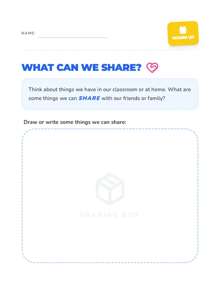 What Can We Share Warm Up Worksheet