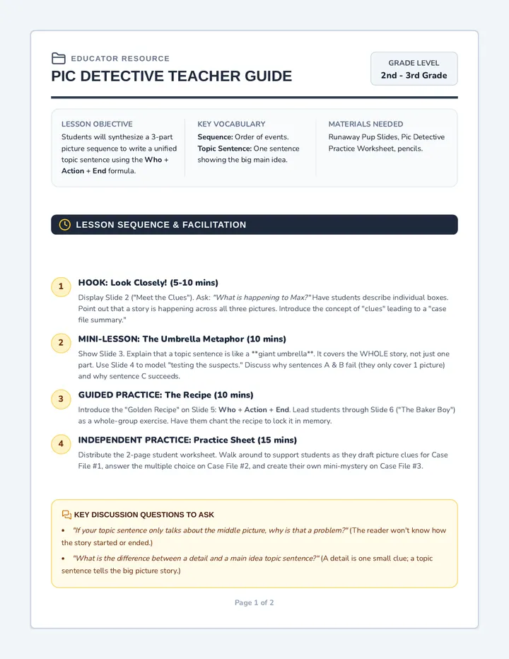 Pic Detective Teacher Guide