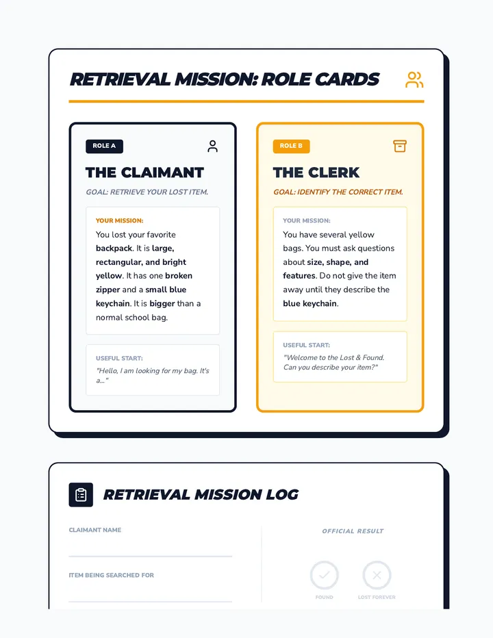 Retrieval Mission Simulation Roleplay Materials Handout
