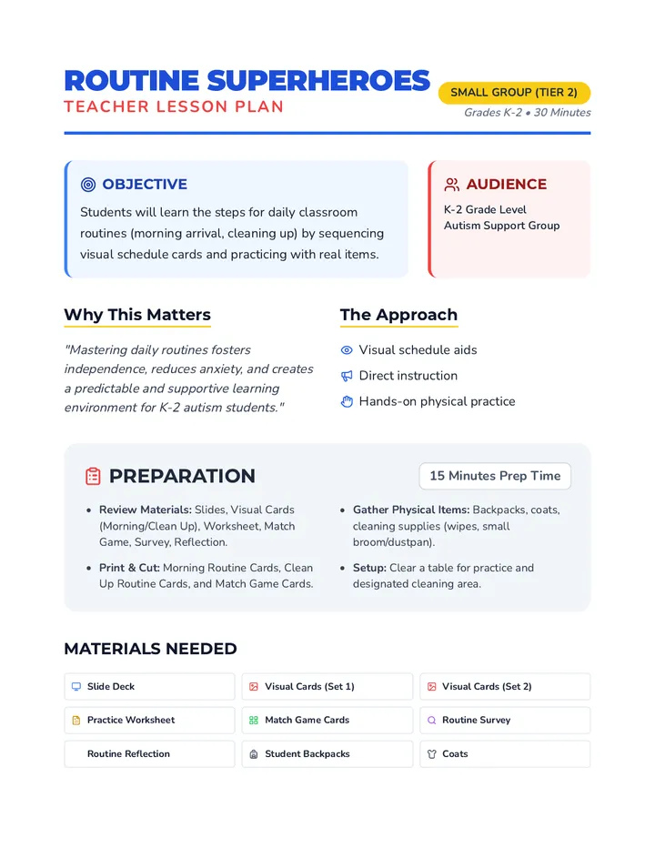 Routine Superheroes Lesson Plan