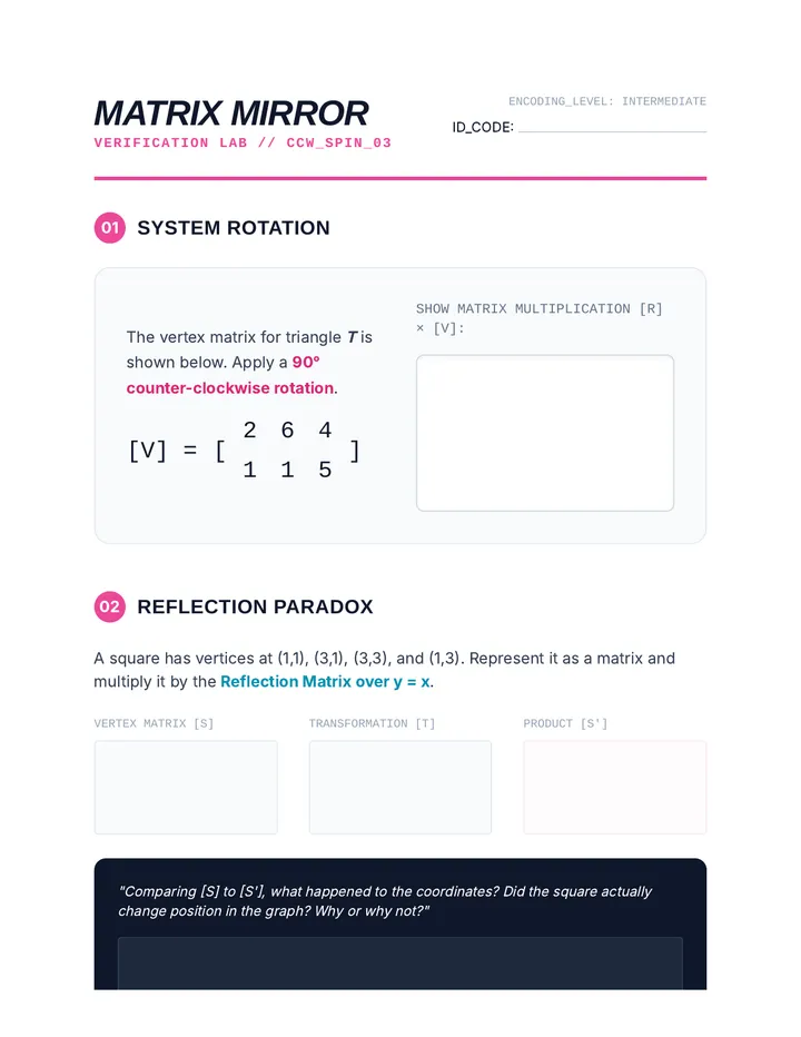 Matrix Mirror Worksheet