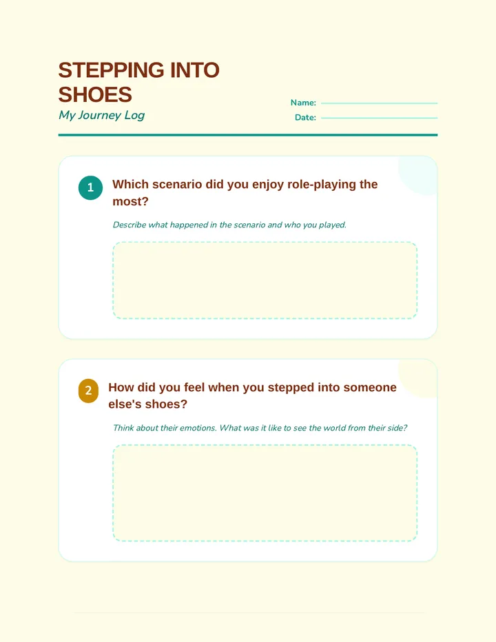 Stepping Into Shoes Reflection Worksheet