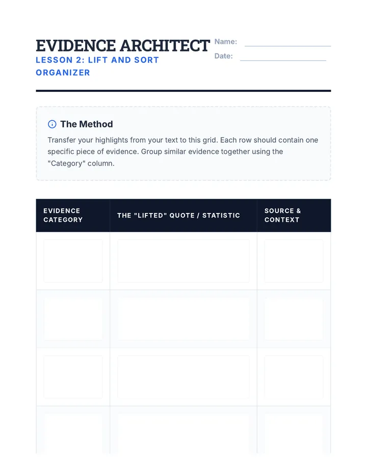 Evidence Sorting Organizer