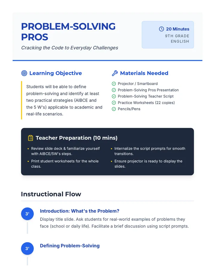 Problem Solving Pros Lesson Plan
