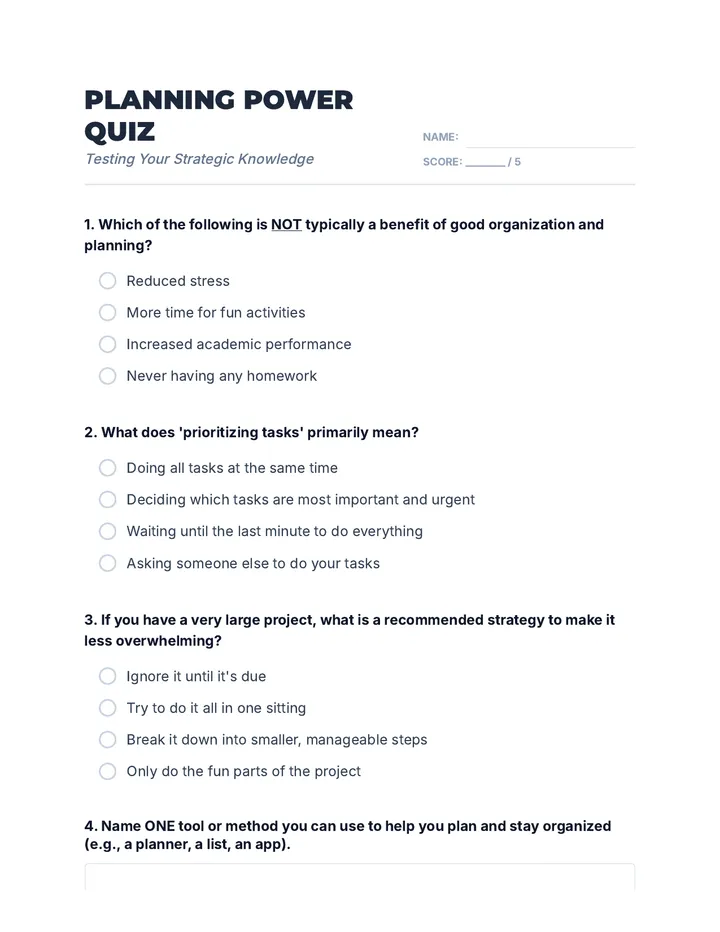 Planning Power Quiz