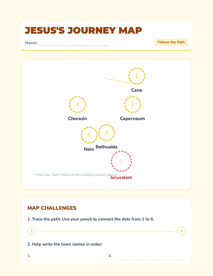 Jesus Journey Map Worksheet