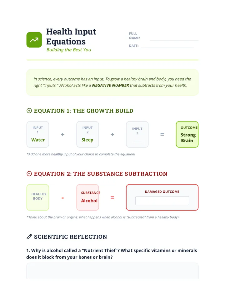 Health Equations Worksheet