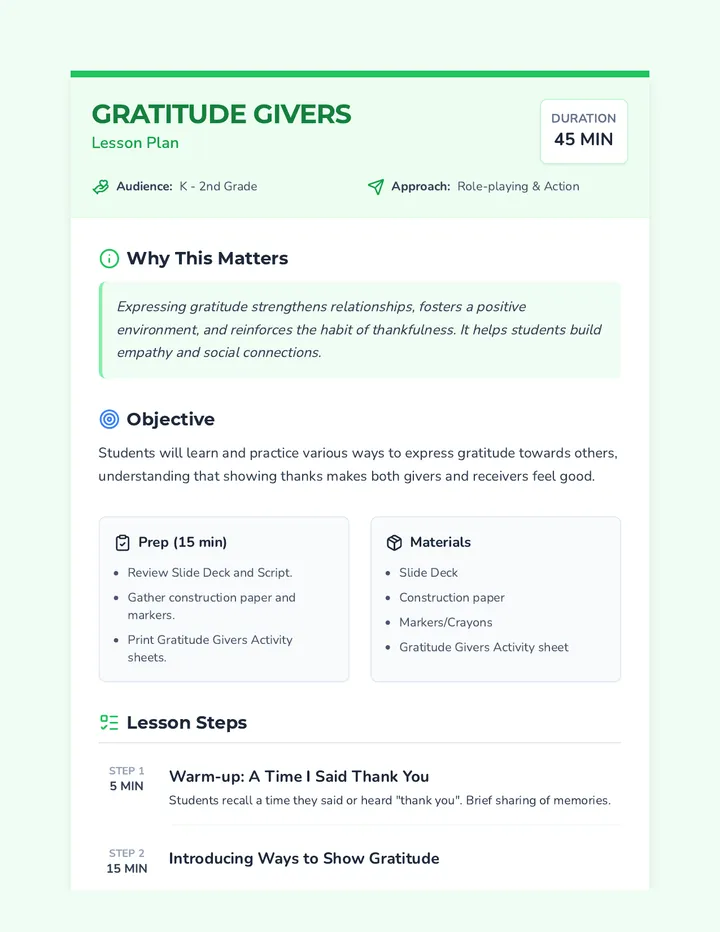 Gratitude in Action Lesson Plan