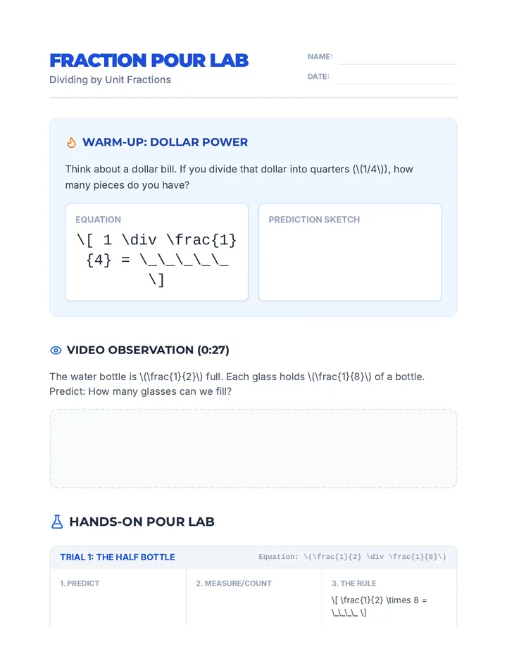 Fraction Pour Lab Worksheet