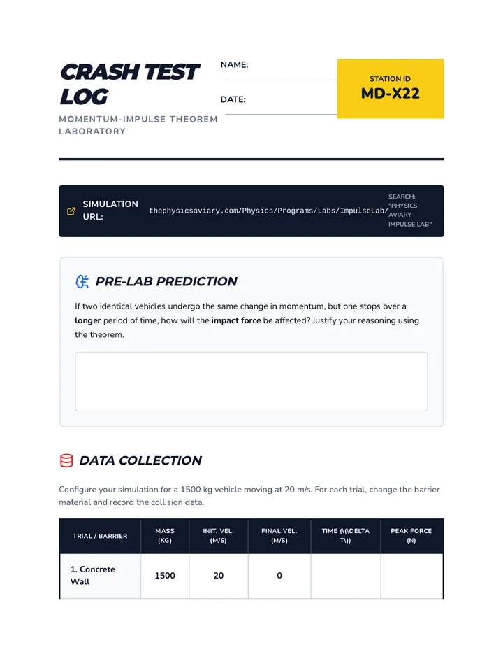Crash Test Log Worksheet