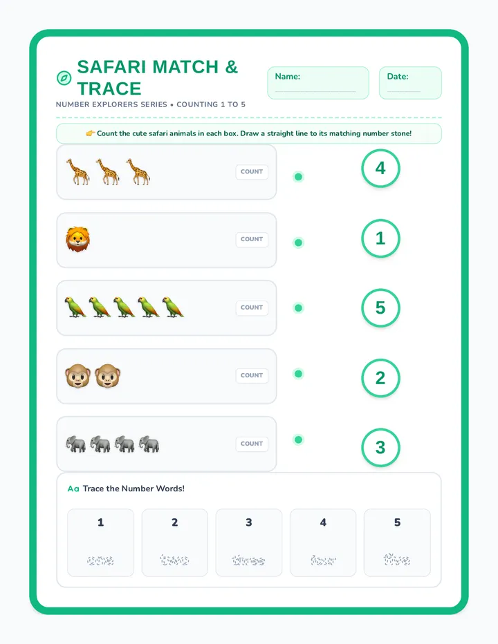 Safari Counting Worksheet