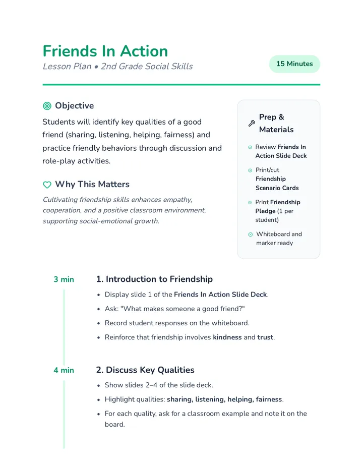 Friends In Action Lesson Plan