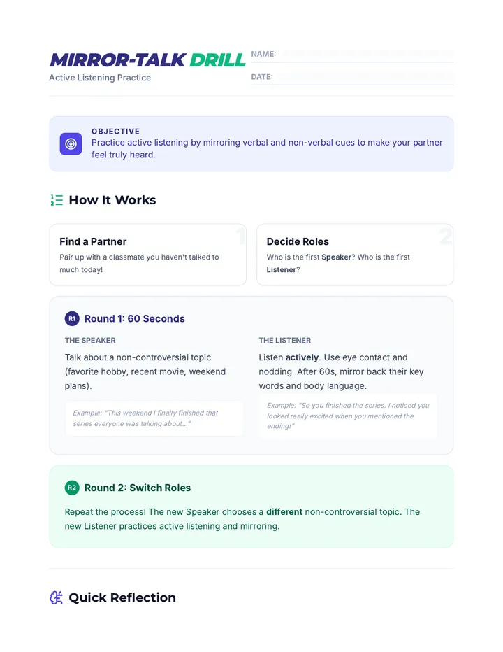Mirror Talk Activity Sheet