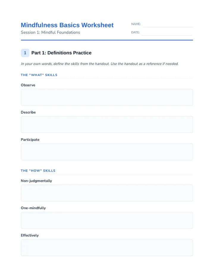 Mindfulness Basics Worksheet