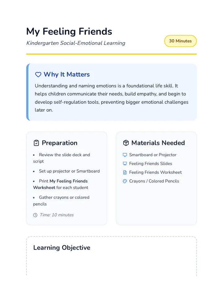 My Feeling Friends Lesson Plan