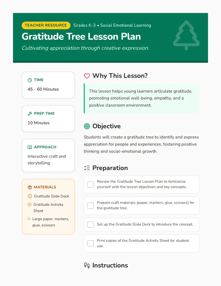 Gratitude Tree Lesson Plan