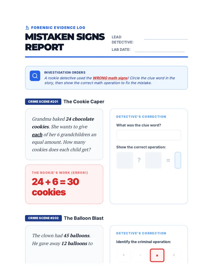 Mistaken Signs Worksheet