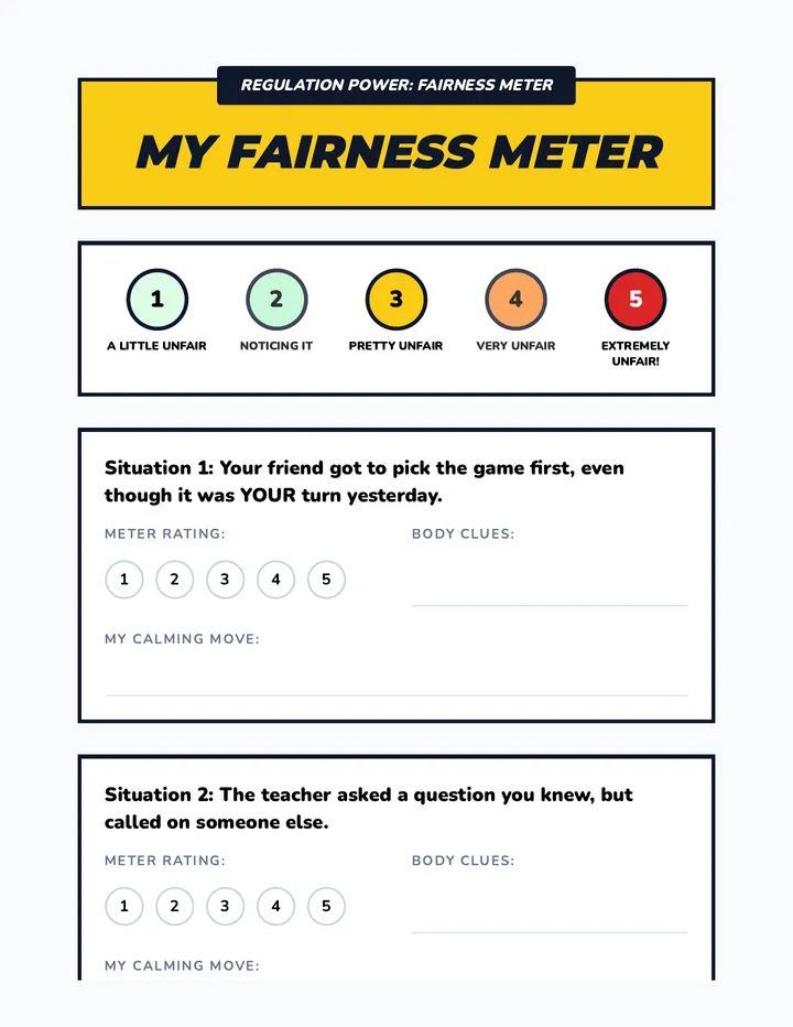 Fairness Meter Worksheet