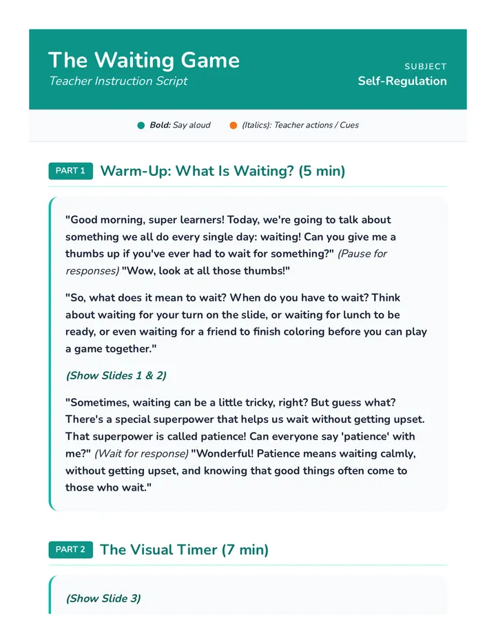 The Waiting Game Teacher Script