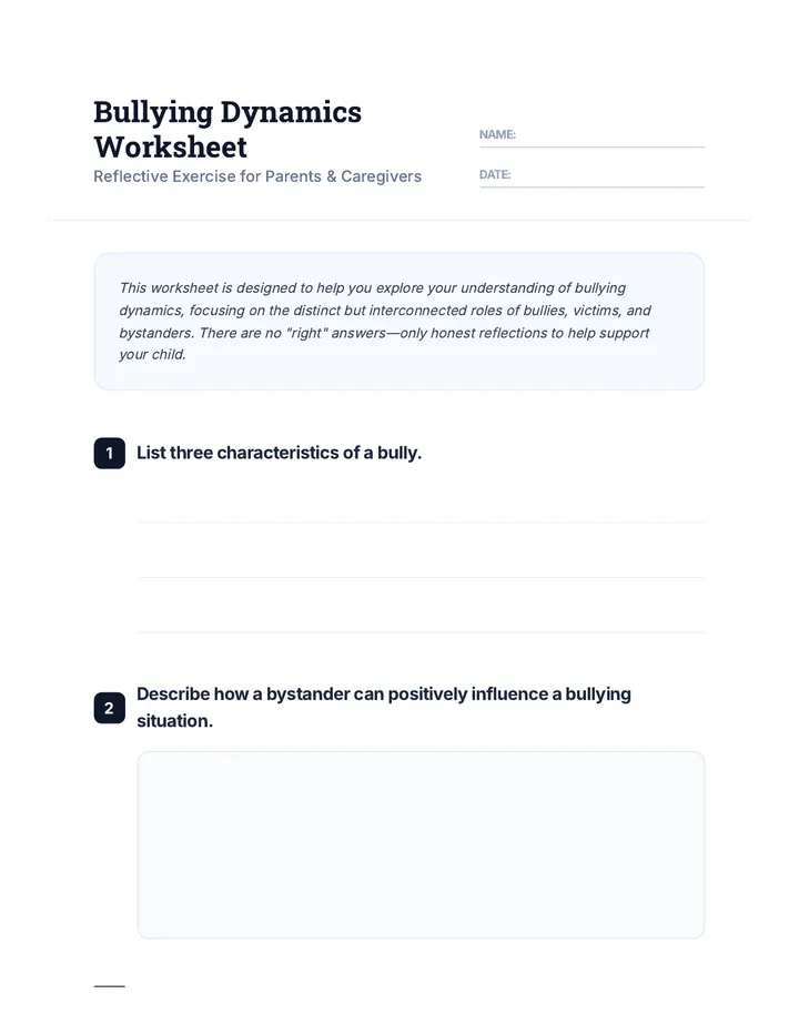 Bullying Dynamics Worksheet