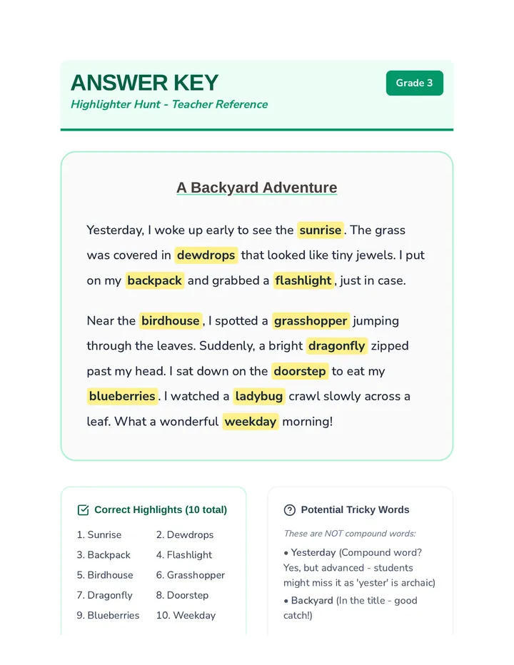 Highlighter Hunt Answer Key
