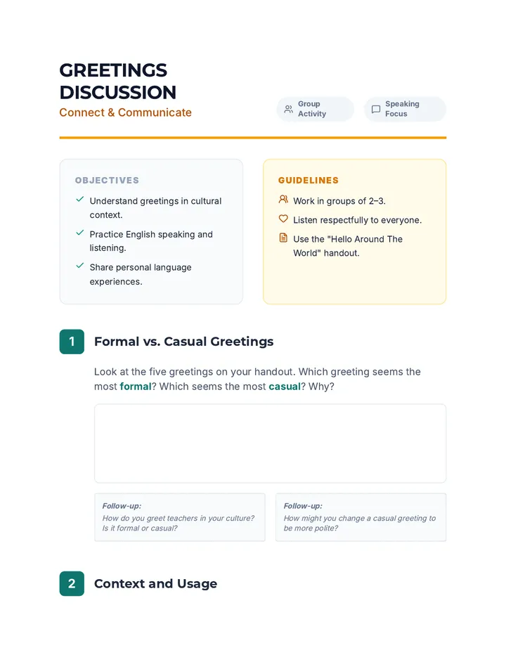 Greetings Discussion Guide Student Document