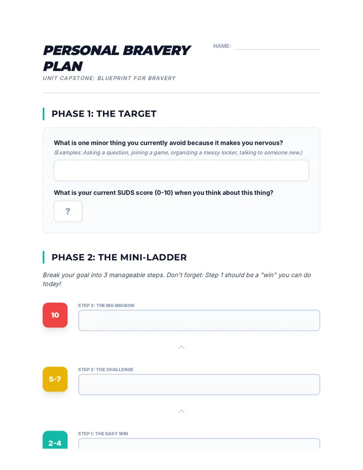 Personal Bravery Plan Worksheet