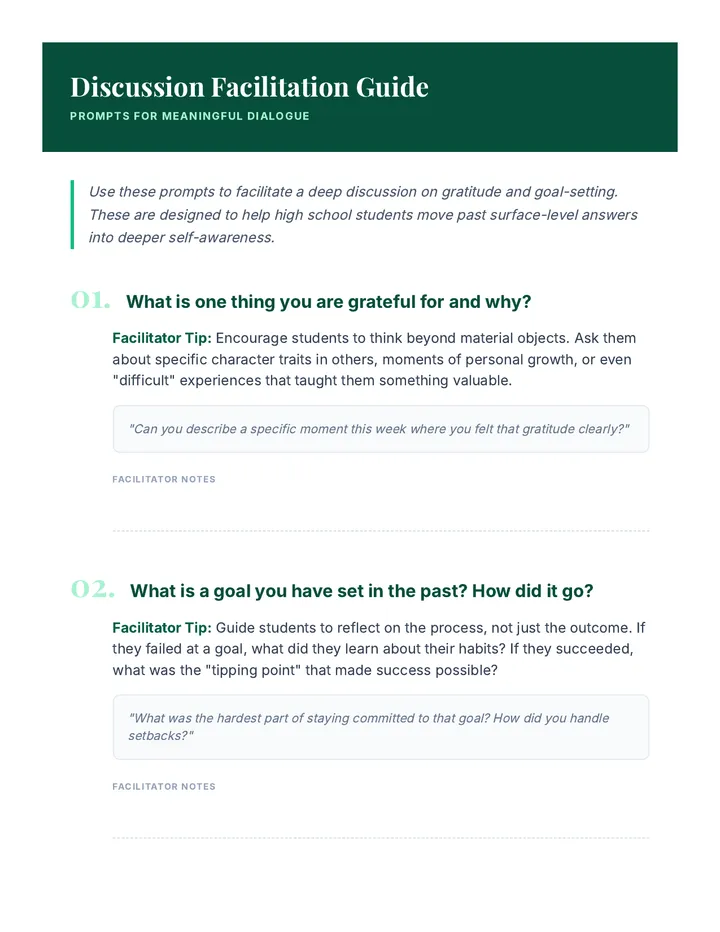 Gratitude and Goals Discussion Guide