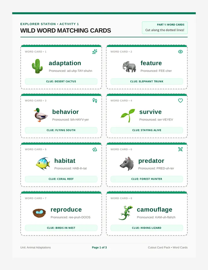 Wild Word Matching Cards