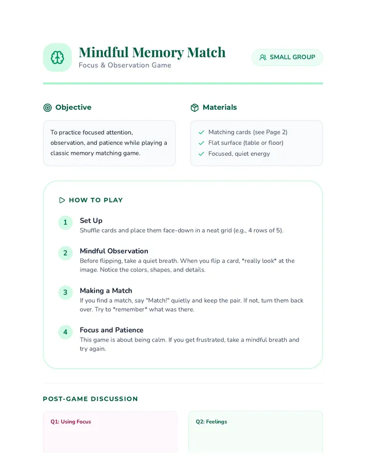 Mindful Memory Match Game