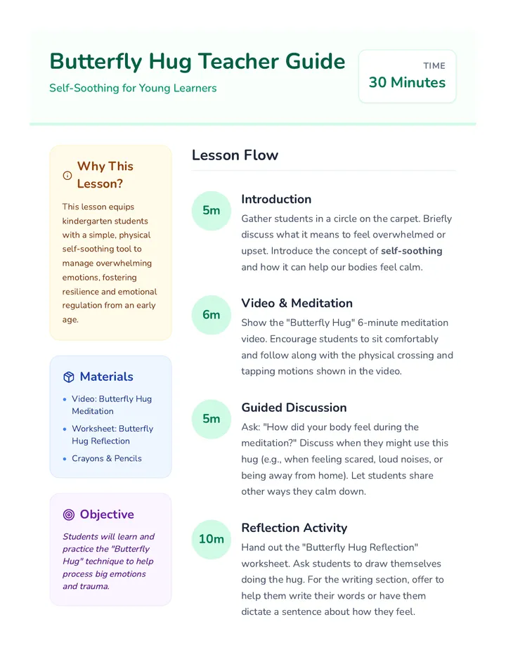 Butterfly Hug Lesson Plan Teacher Guide