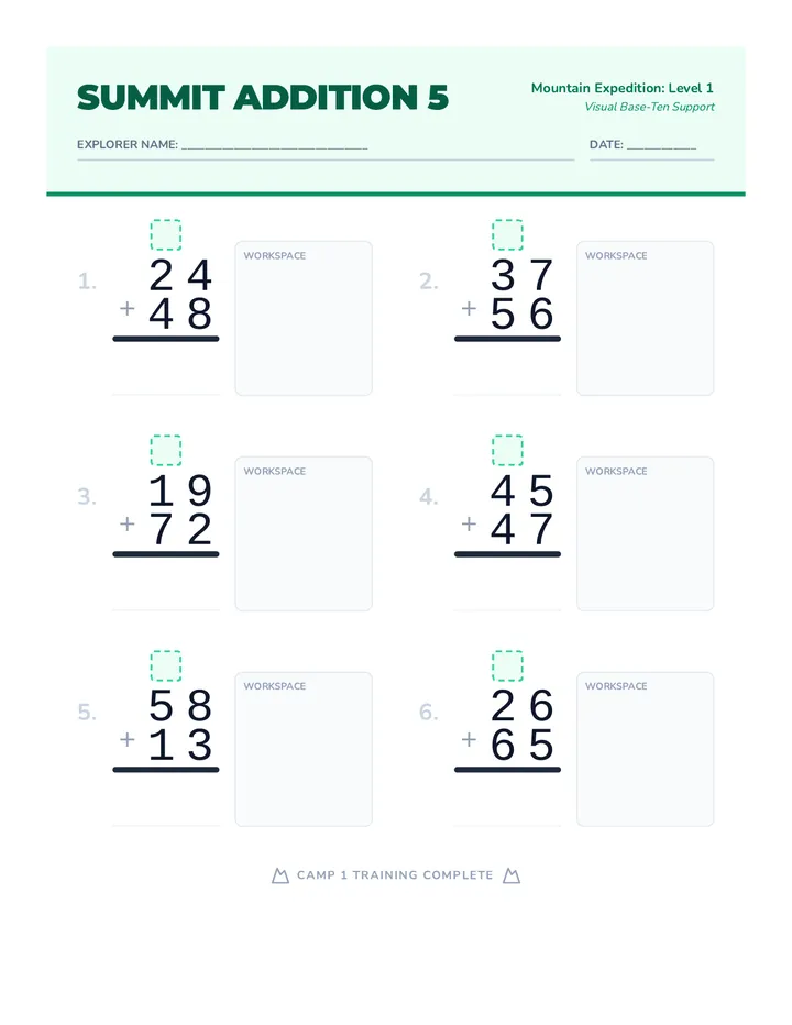 Summit Addition 5 Worksheet