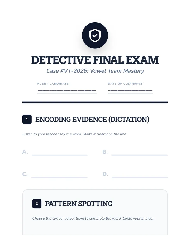 Vowel Team Detective Exam Assessment