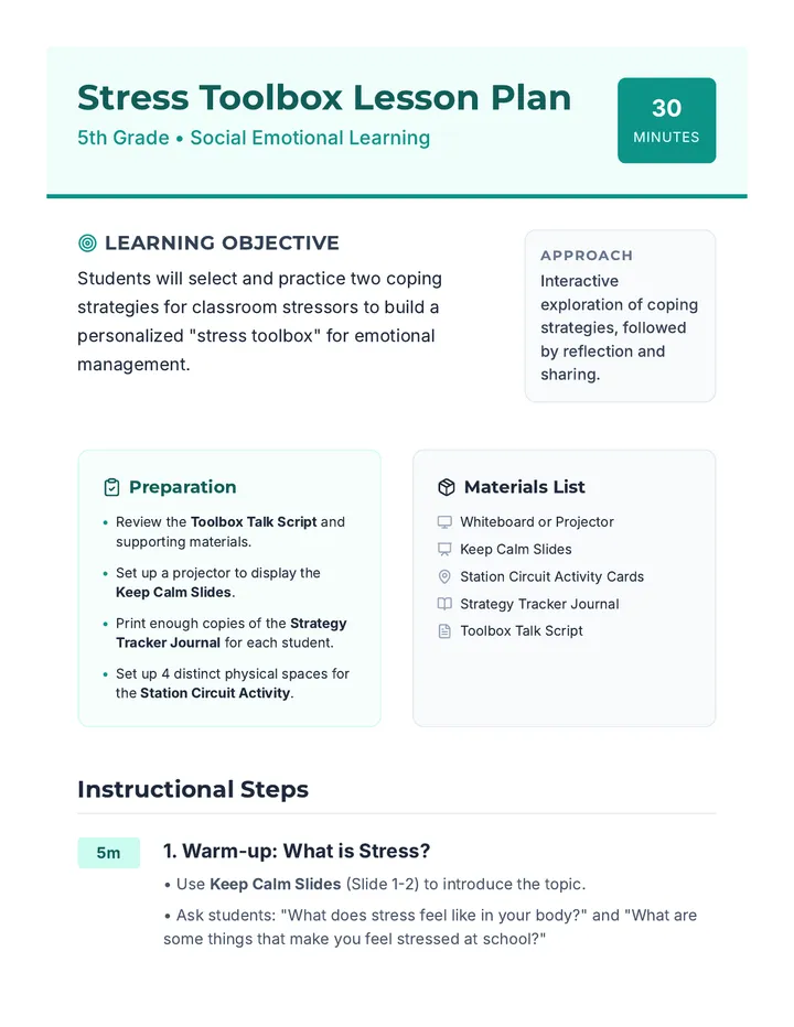 Stress Toolbox Lesson Plan