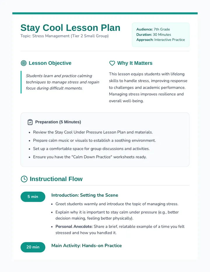 Stay Cool Lesson Plan