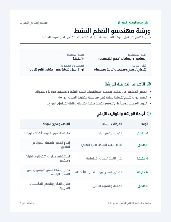 دليل ميسر ورشة مهندسو التعلم النشط