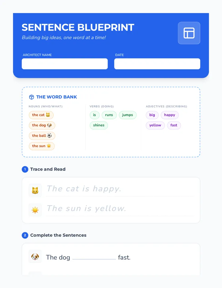 Sentence Builder Blueprint Worksheet