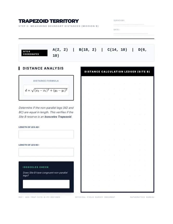 Trapezoid Survey B Distance Analysis Page