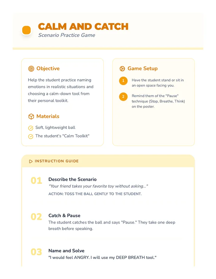 Calm and Catch Game Guide Scenario Practice