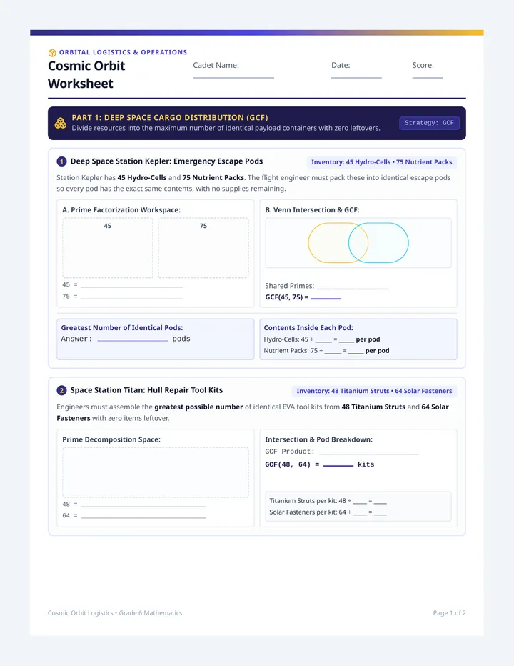 Cosmic Orbit Worksheet