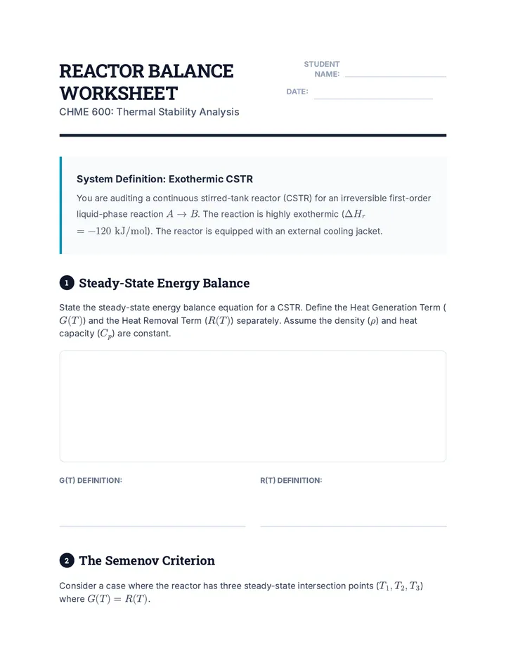 Reactor Balance Worksheet
