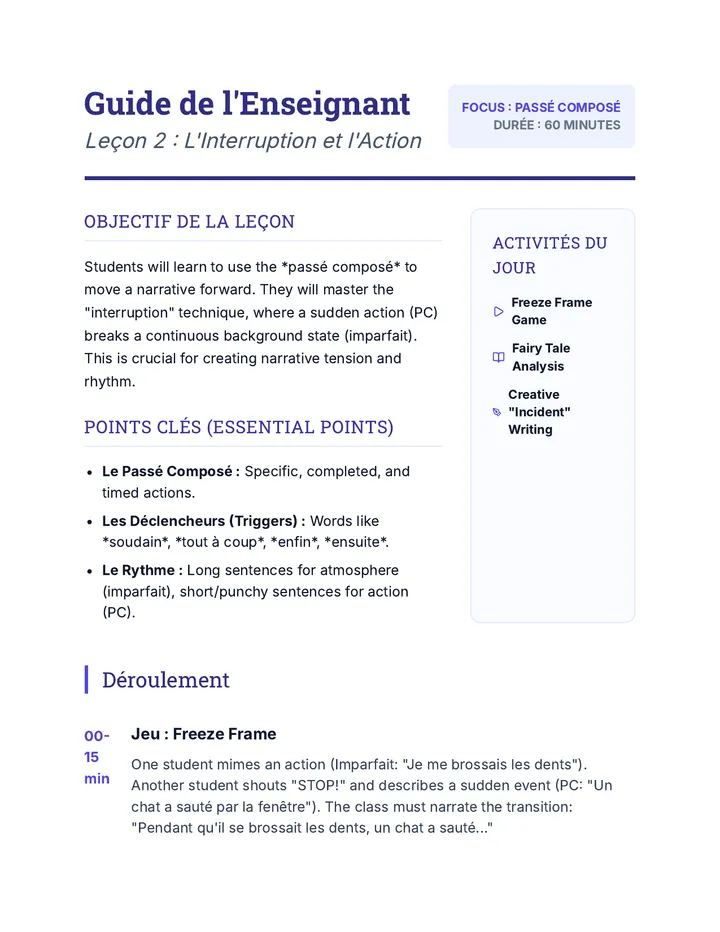 Interrupting Actions Teacher Guide