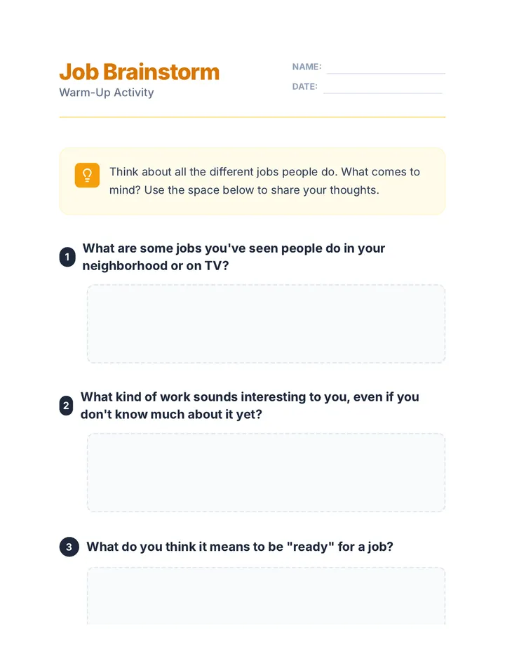 Job Brainstorm Warm Up