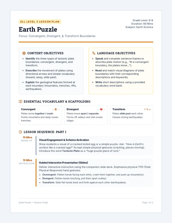Earth Puzzle Teacher Guide