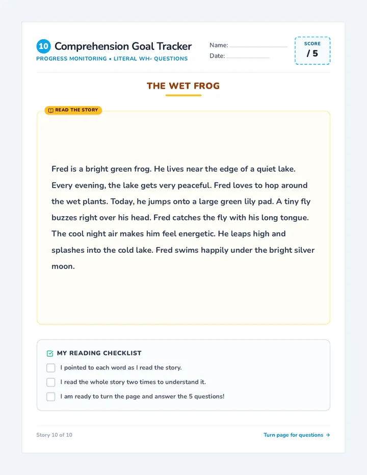 Frog Comprehension Sheet