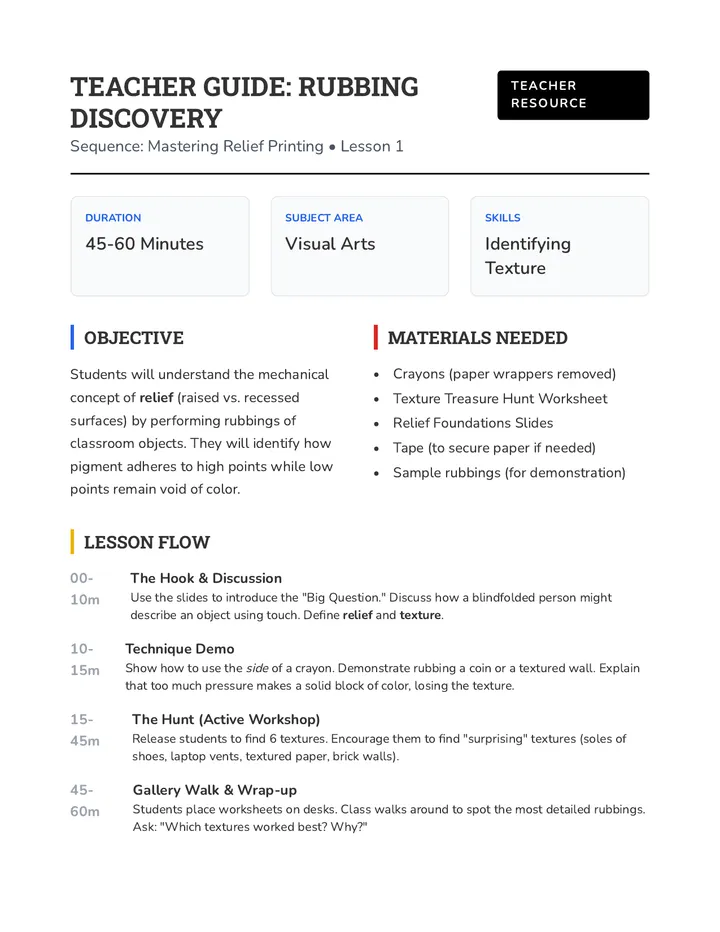 Rubbing Discovery Teacher Guide